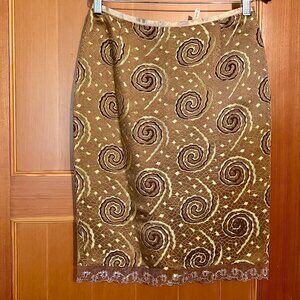 Tom K Nguyen Size 0 Shimmery Pencil Skirt with Swirl Patterns & Lace Trim